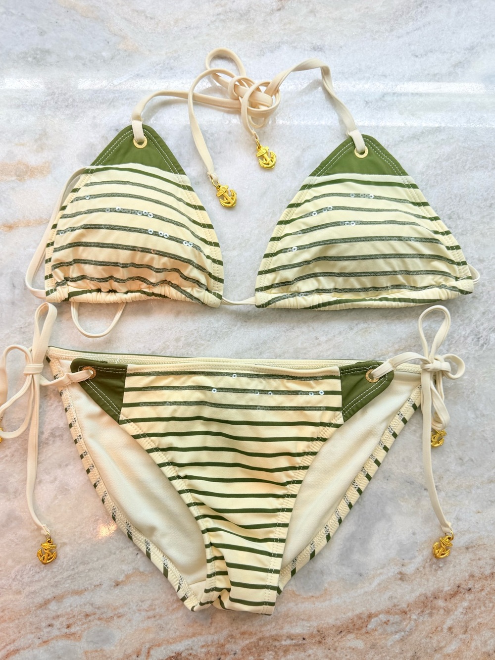 Sperry Cream and Olive Striped Bikini